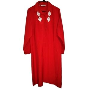 Vintage 1970s Henry Lee Red Bowling Shirt Dress Argyle Collared size 18